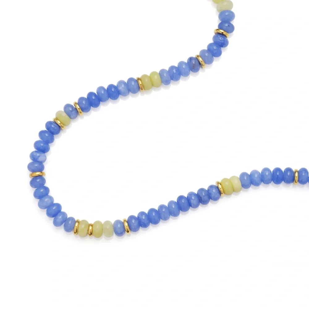 Beaded Stone Stacker Necklace: Light Blue and Light Green Quartz by Mayamar